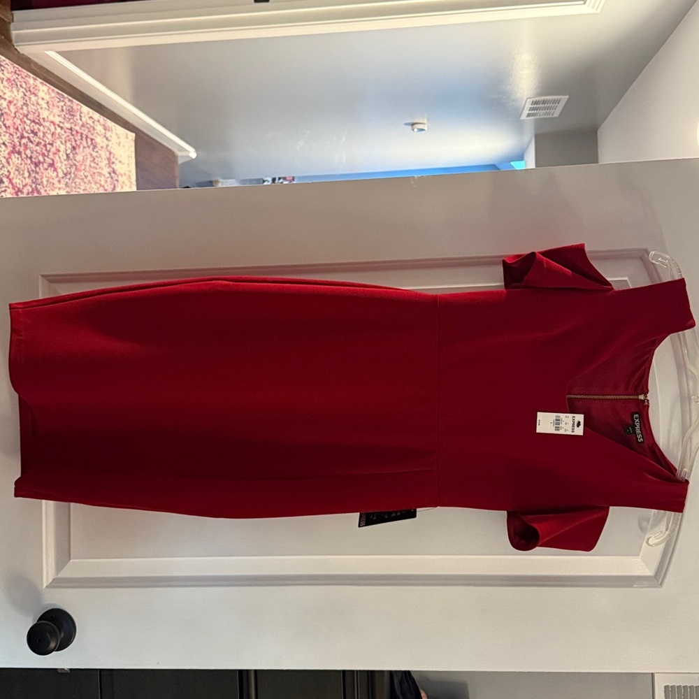 Express Vibrant Red Dress with Gold Zipper